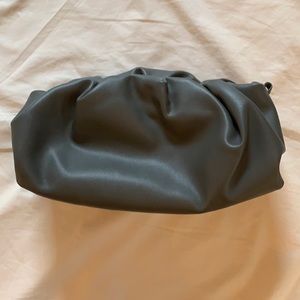 Grey leather dumpling clutch bag